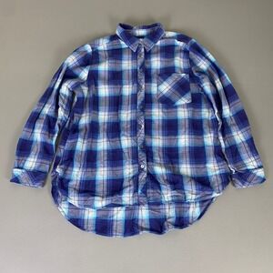 SONOMA Flannel Shirt Women's Size Large Blue Long Sleeve Plaid Button‎ Up Shirt